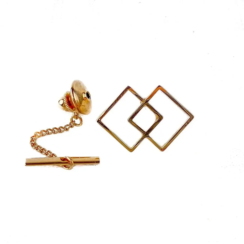 Sarah Coventry Canada Cufflinks Set Men's Tie Tack Open Geometric Gold Tone